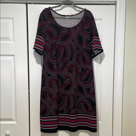 Avenue Womens Geometric Midi Dress Size 18/20 Artsy Stretchy Whimsigoth Retro - Picture 1 of 8